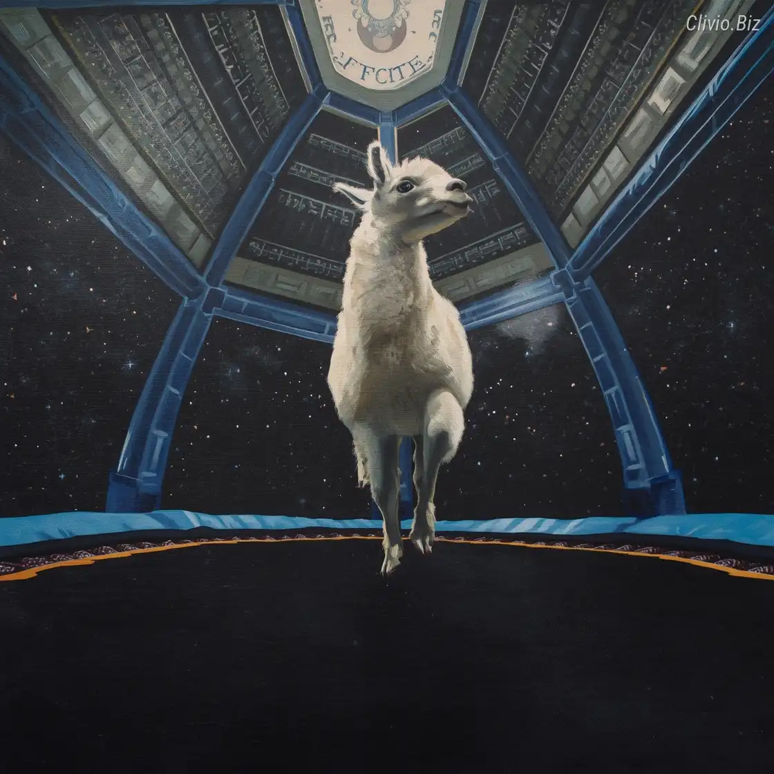 Llama bouncing on a tramp...